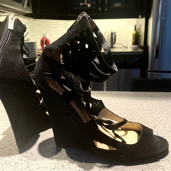 Jimmy Choos black suede size 36 strappy wedge sandals. - Picture 5 of 7